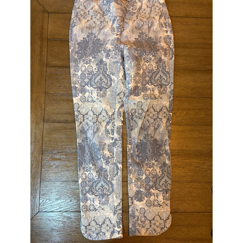 Soft Surroundings Damask Print Pants Women S Blue Ornate Slim Tapered Trousers